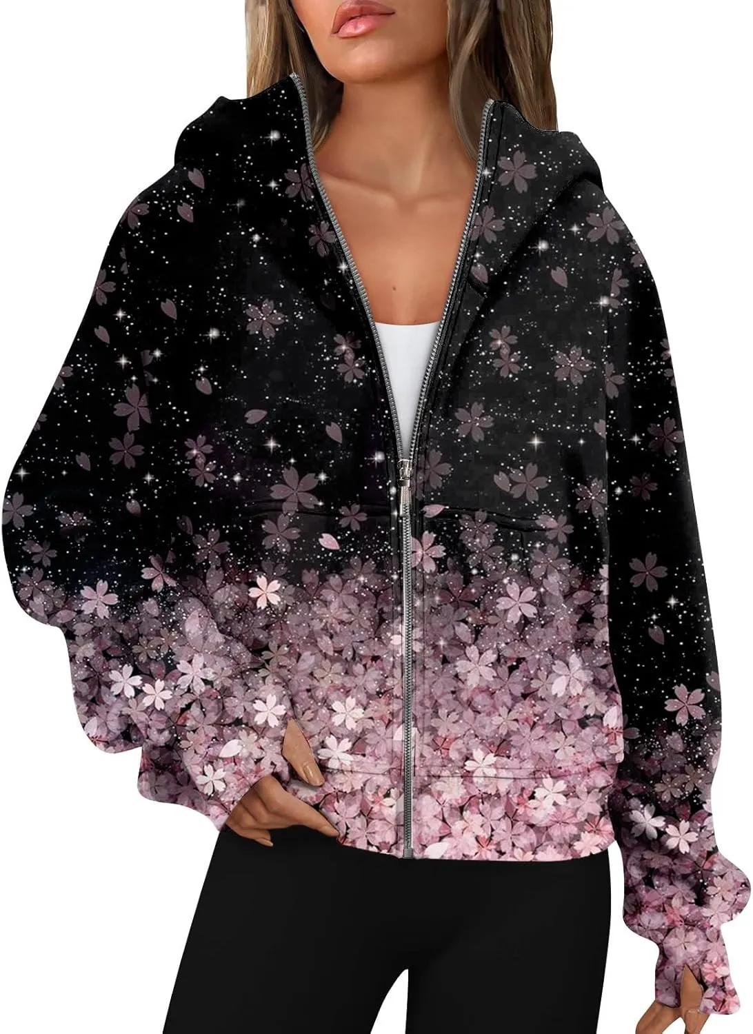 COTECRAM Womens Full Zip Up Hoodie Long Sleeve Oversized Graphic Sweatshirt Fall Jacket with Pockets Fashion Clothes 2024