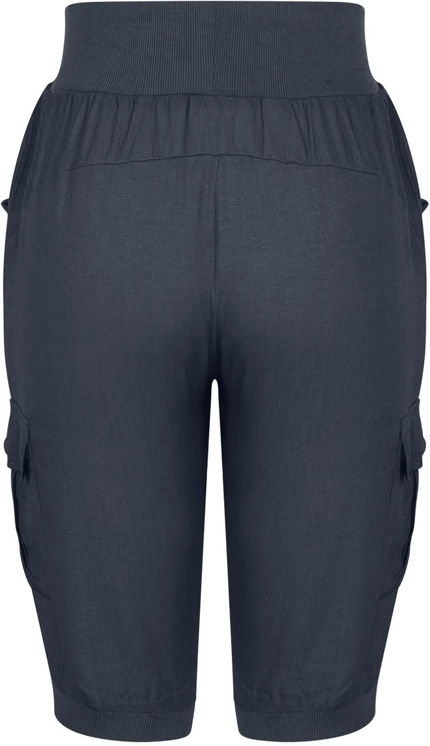 Cotton Linen Capri Women Casual Drawstring Elastic Waist Pants High Waisted Pants Summer Wide Leg Cropped Trousers