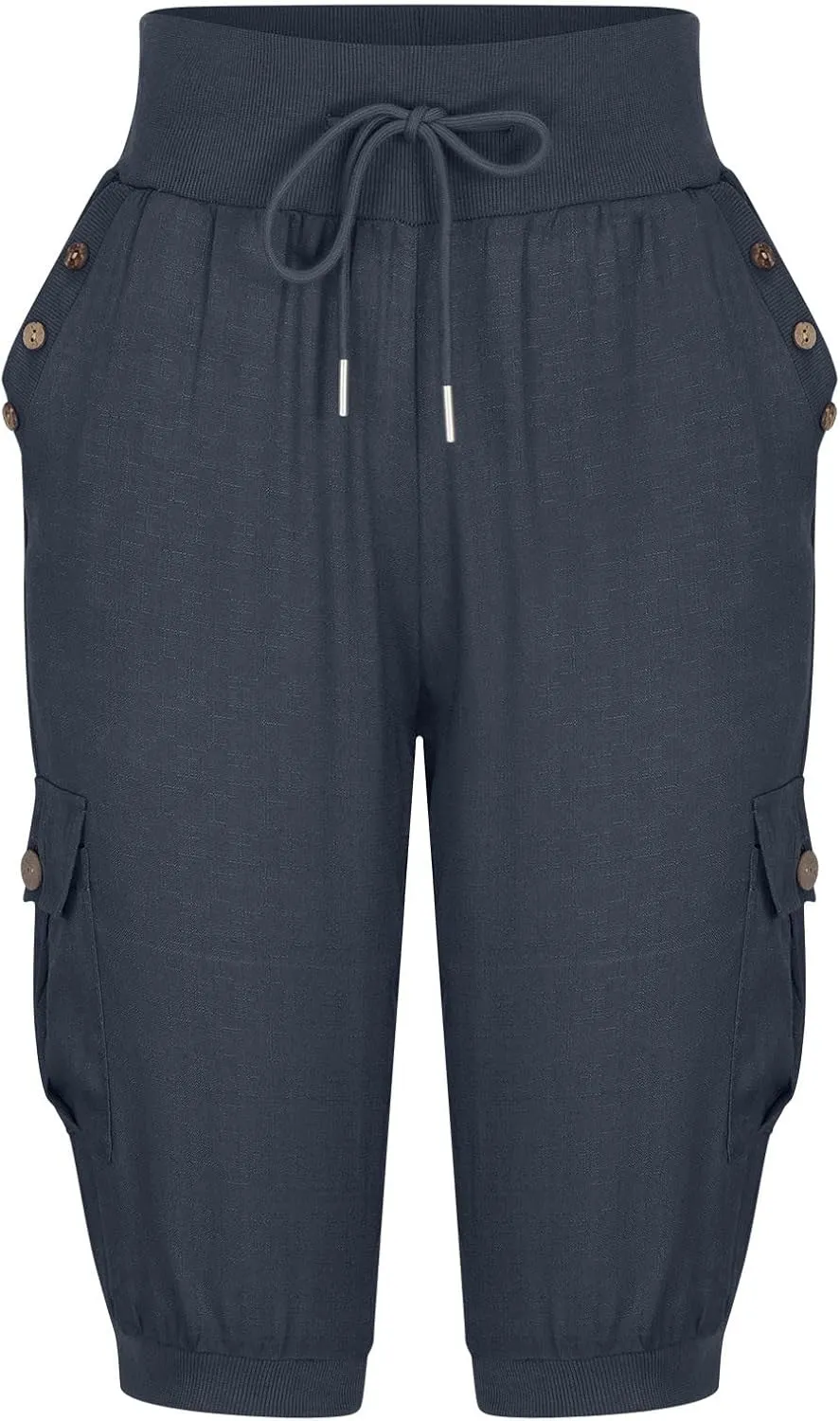 Cotton Linen Capri Women Casual Drawstring Elastic Waist Pants High Waisted Pants Summer Wide Leg Cropped Trousers