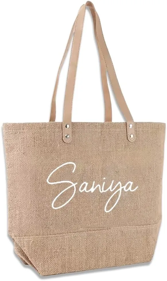 Custom Women Jute Weave Tote Bag, Personalized Travel Beach Bag Shoulder Bags, Wedding Bridesmaid Gifts Bags, Gifts For Sisters, Moms, Teachers, Friends