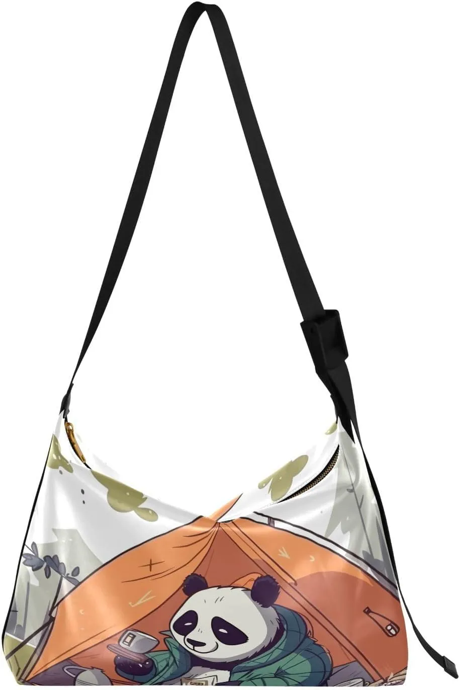 Cute Camping Panda Hobo Crossbody Bags for Women Leather Large Shoulder Bag Cross Body Trendy Womens Tote Bags Handbag for Travel Shopping