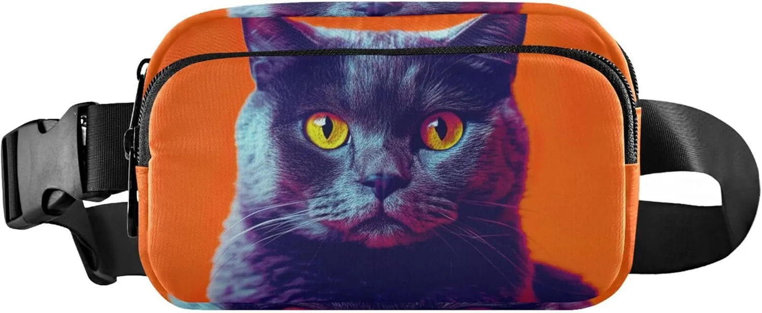 Cute Cat Black Orange Fanny Pack for Women Waterproof Hip Bag Belt Purse Cute Waist Pouches for Men
