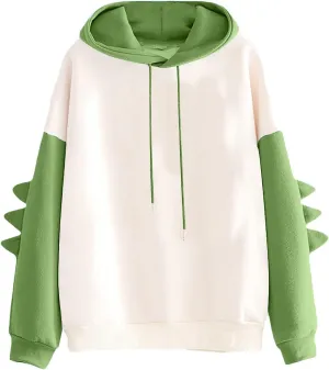 Cute Hoodies for Women Teen Girls Crewneck Dinosaur Long Sleeve Hooded Pullover Sweatshirt Oversized Fall Cartoon Hoodie