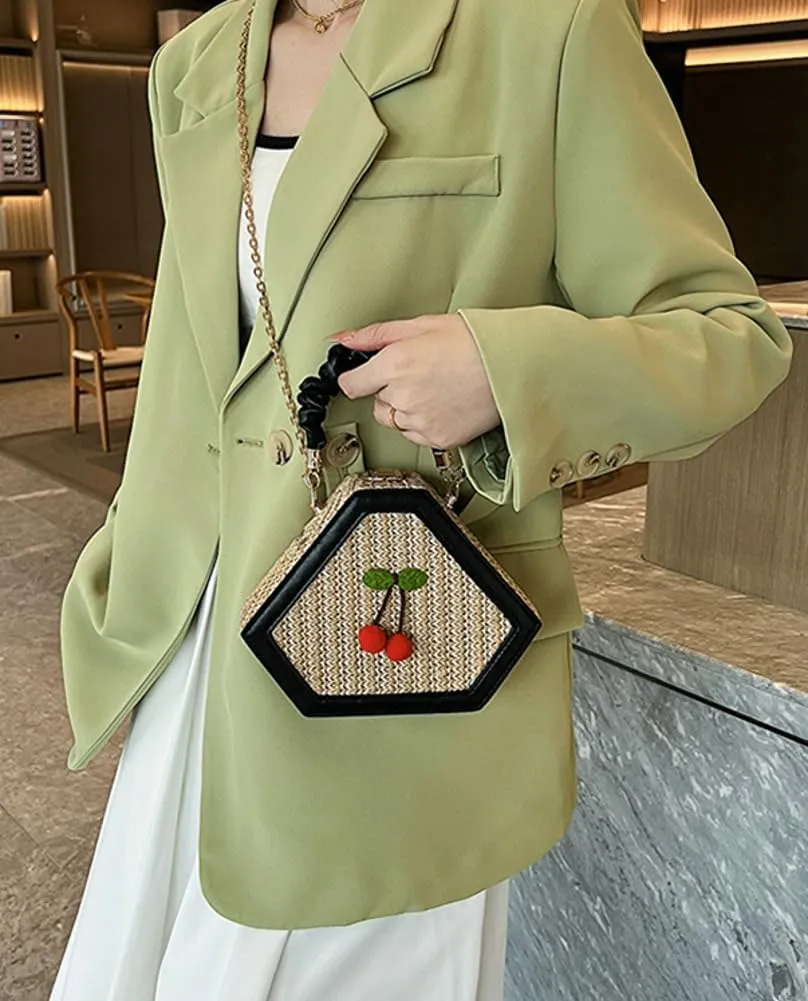 Cute Mini Handbags for Women Hand-woven Summer Tote Bag Evening Clutch Cherry Straw Weave Novelty Small Purses