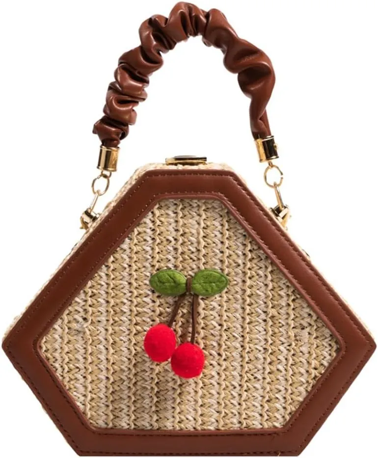 Cute Mini Handbags for Women Hand-woven Summer Tote Bag Evening Clutch Cherry Straw Weave Novelty Small Purses