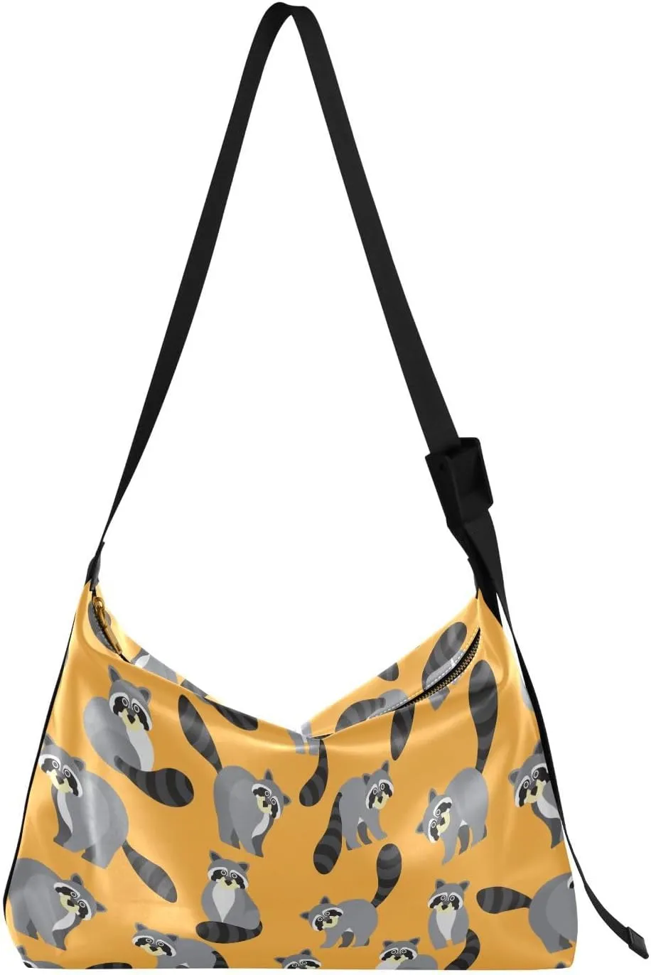 Cute Raccoon Hobo Crossbody Bags for Women Leather Large Shoulder Bag Cross Body Orange Trendy Womens Tote Bags Handbag for Travel Shopping