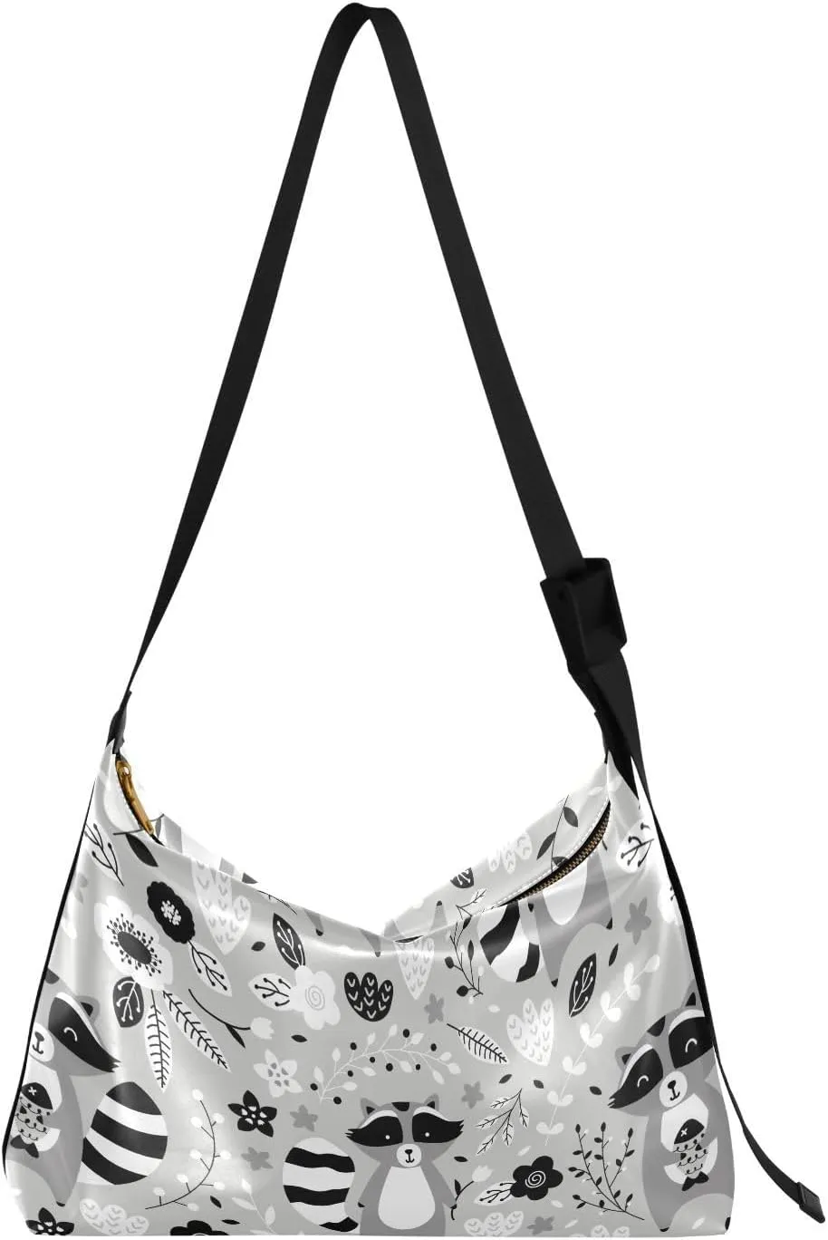 Cute Raccoons Hobo Crossbody Bags for Women Leather Large Shoulder Bag Cross Body Grey Trendy Womens Tote Bags Handbag for Travel Shopping