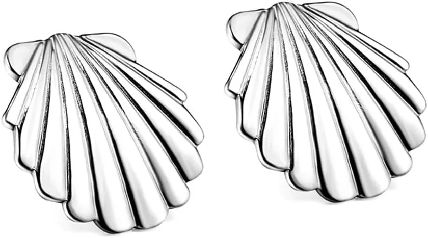 Cute Seashell Big Stud Earrings for Women Girls Dainty Minimalist 14K Gold Plated Seashore Hypoallergenic Earrings Fashion Trendy Beach Summer Holiday Jewelry Gift