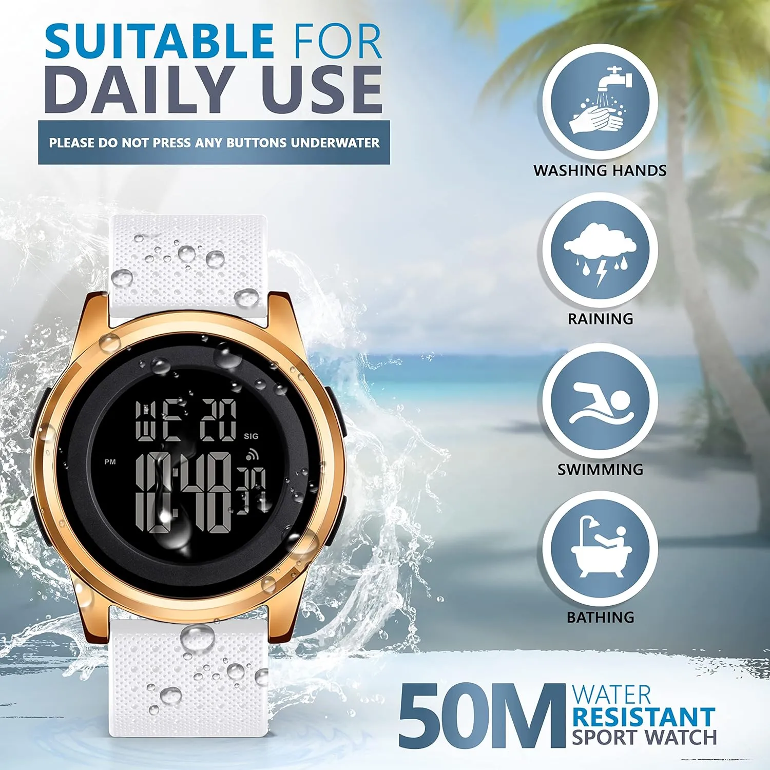 D Dash Ultra-Thin Minimalist Sports Waterproof Digital Watches Men with Wide-Angle Display Rubber Strap Wrist Watch for Men Women