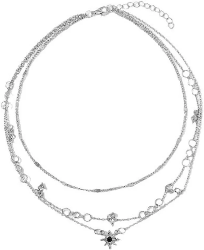 Dainty Eight Pointed Star Charm Choker Layered Y Necklaces for Women