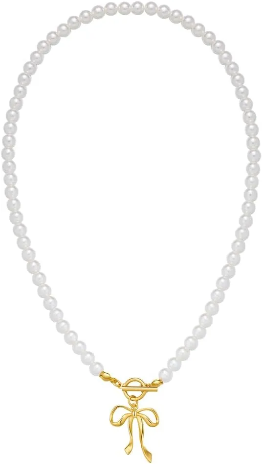 Dainty Gold Pendant Necklaces For Women Pearl Strands And Gold Chains With Bow Heart Charms