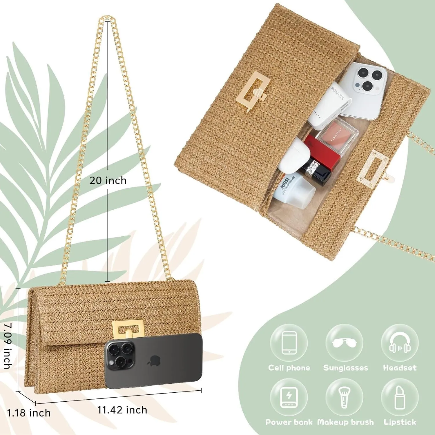 Designer Evening Handbag Summer Beach Shoulder Crossbody Straw Clutch Purse for Women