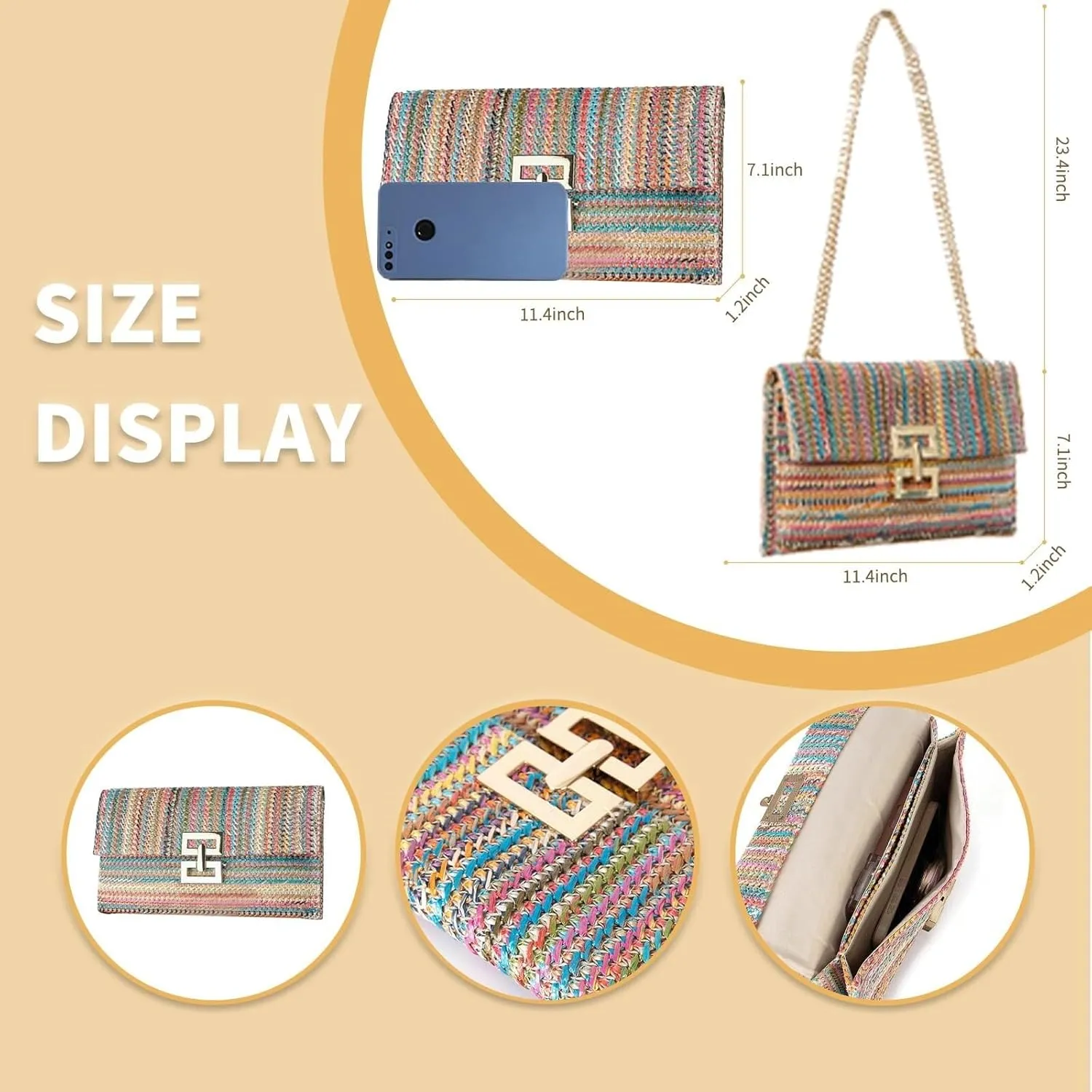 Designer Evening Handbag Summer Beach Shoulder Crossbody Straw Clutch Purse for Women