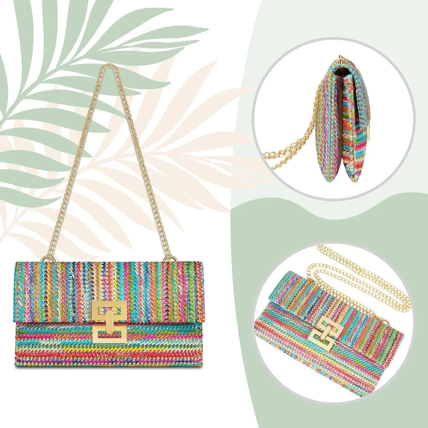 Designer Evening Handbag Summer Beach Shoulder Crossbody Straw Clutch Purse for Women