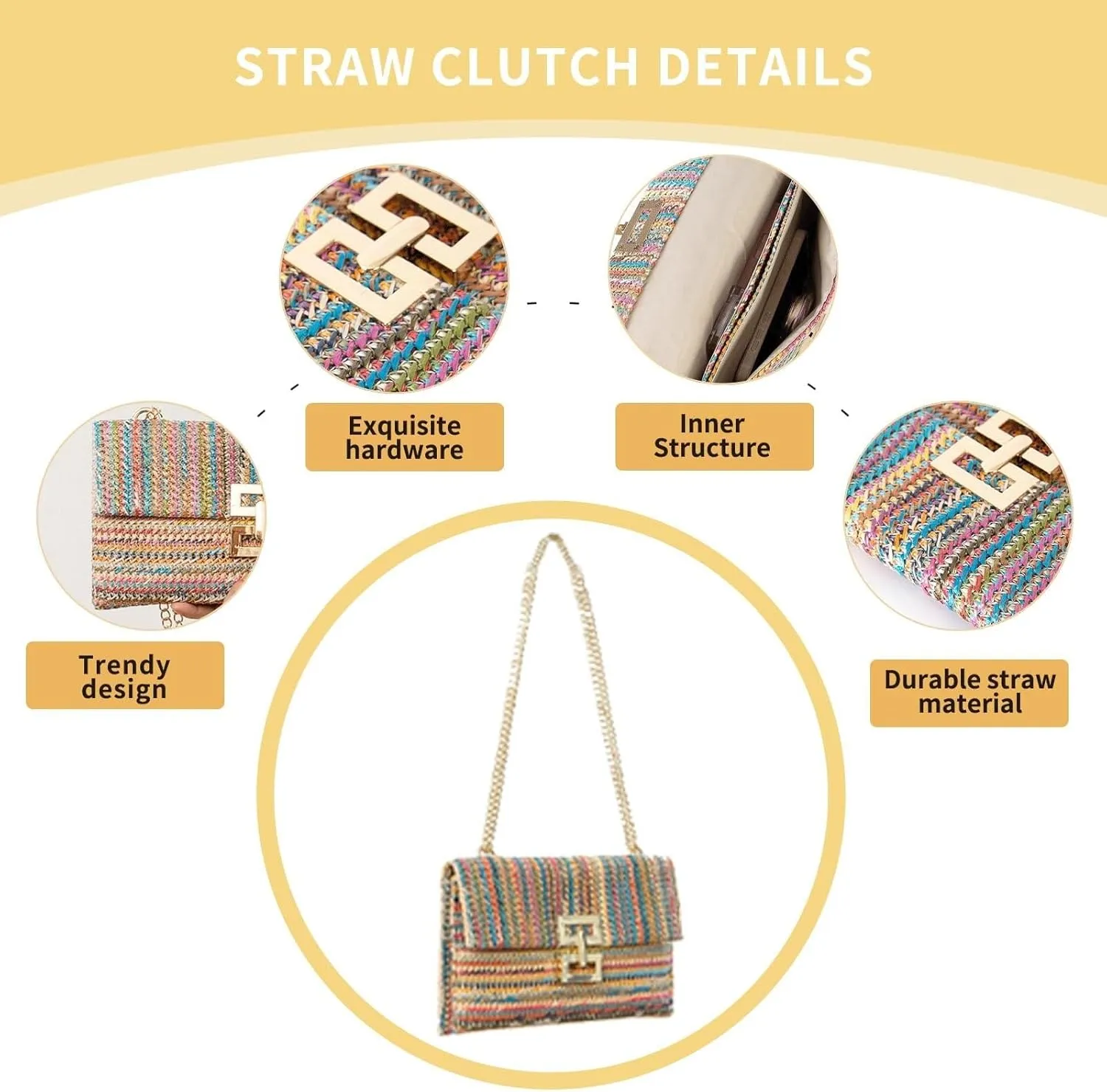 Designer Evening Handbag Summer Beach Shoulder Crossbody Straw Clutch Purse for Women