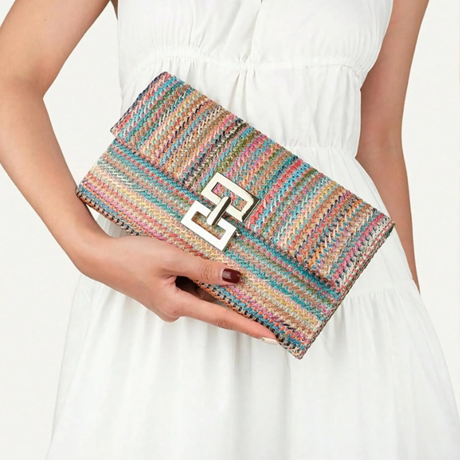 Designer Evening Handbag Summer Beach Shoulder Crossbody Straw Clutch Purse for Women