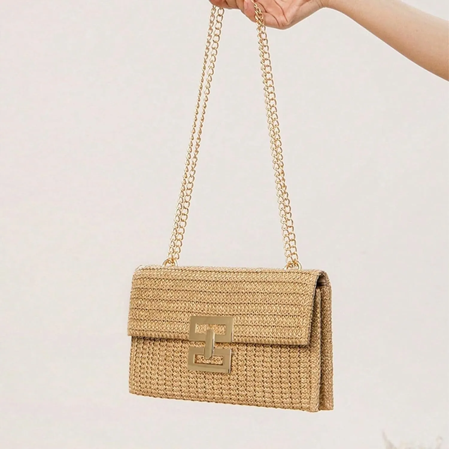 Designer Evening Handbag Summer Beach Shoulder Crossbody Straw Clutch Purse for Women