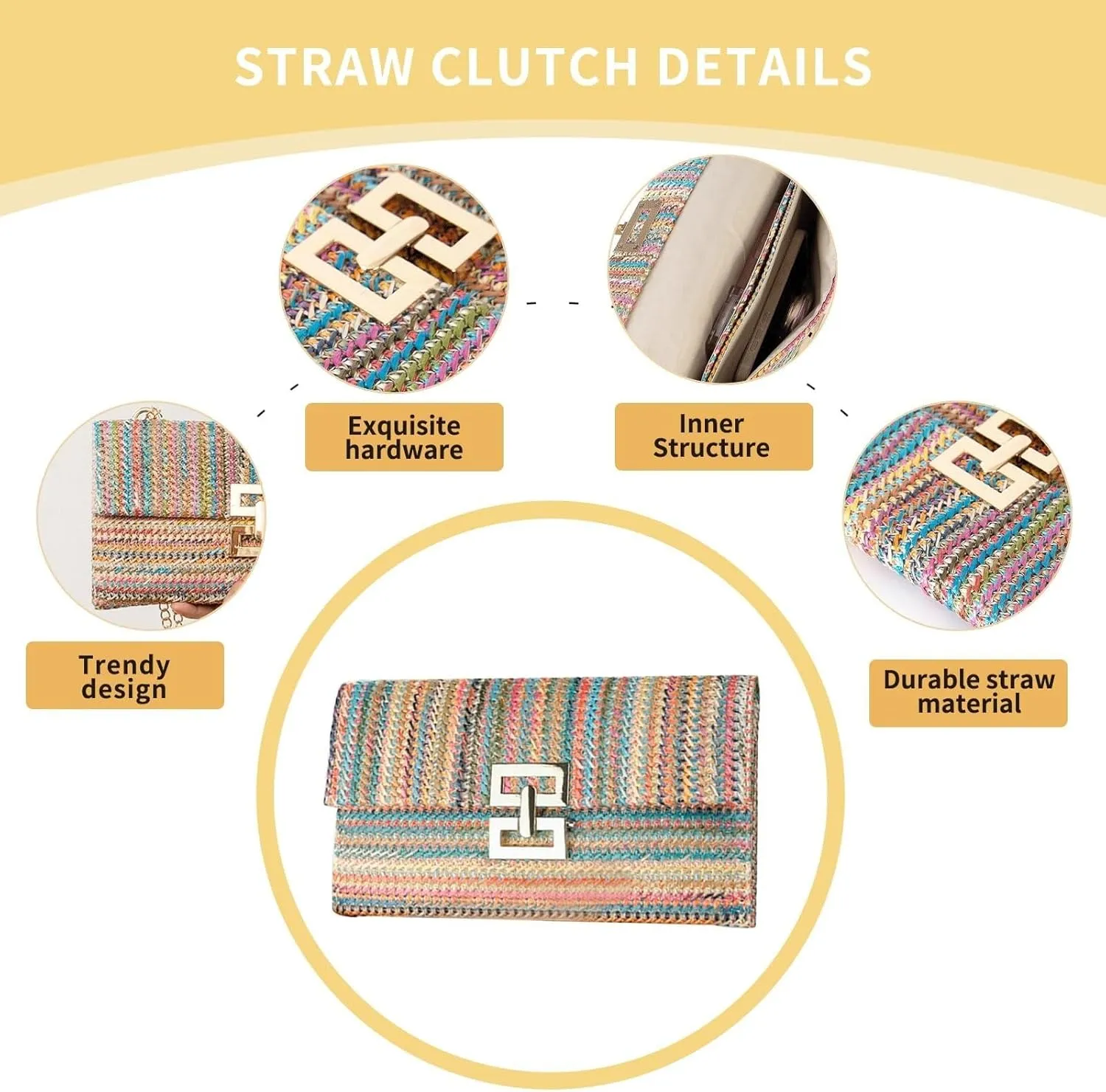 Designer Evening Handbag Summer Beach Shoulder Crossbody Straw Clutch Purse for Women