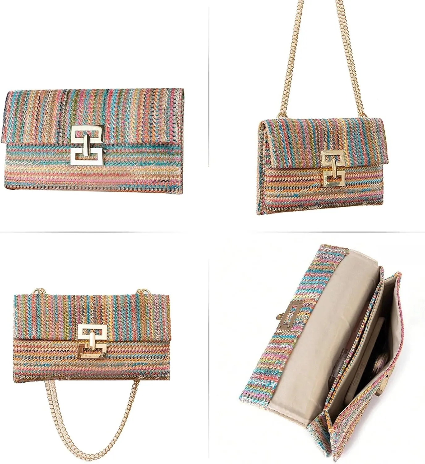 Designer Evening Handbag Summer Beach Shoulder Crossbody Straw Clutch Purse for Women