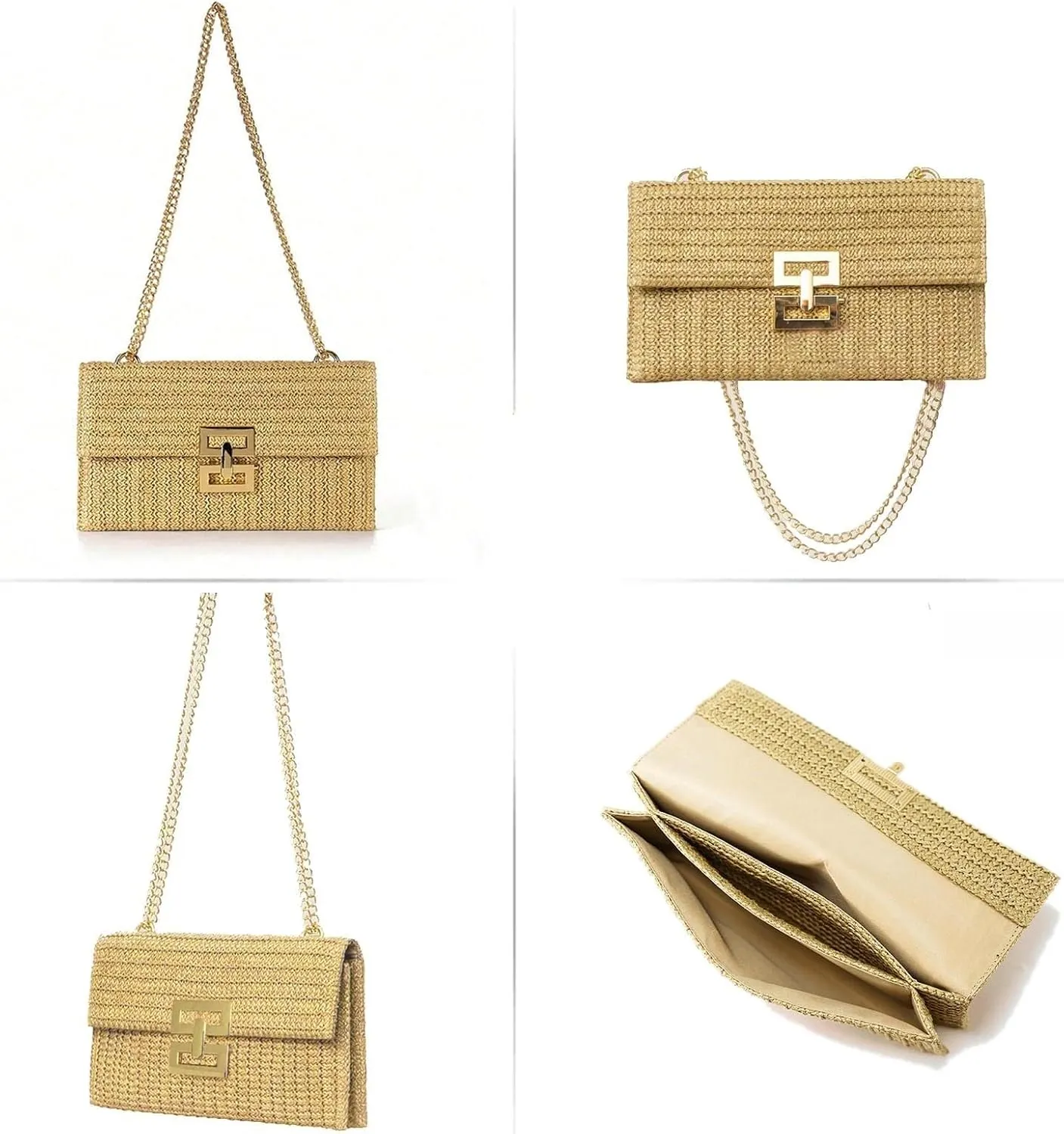 Designer Evening Handbag Summer Beach Shoulder Crossbody Straw Clutch Purse for Women