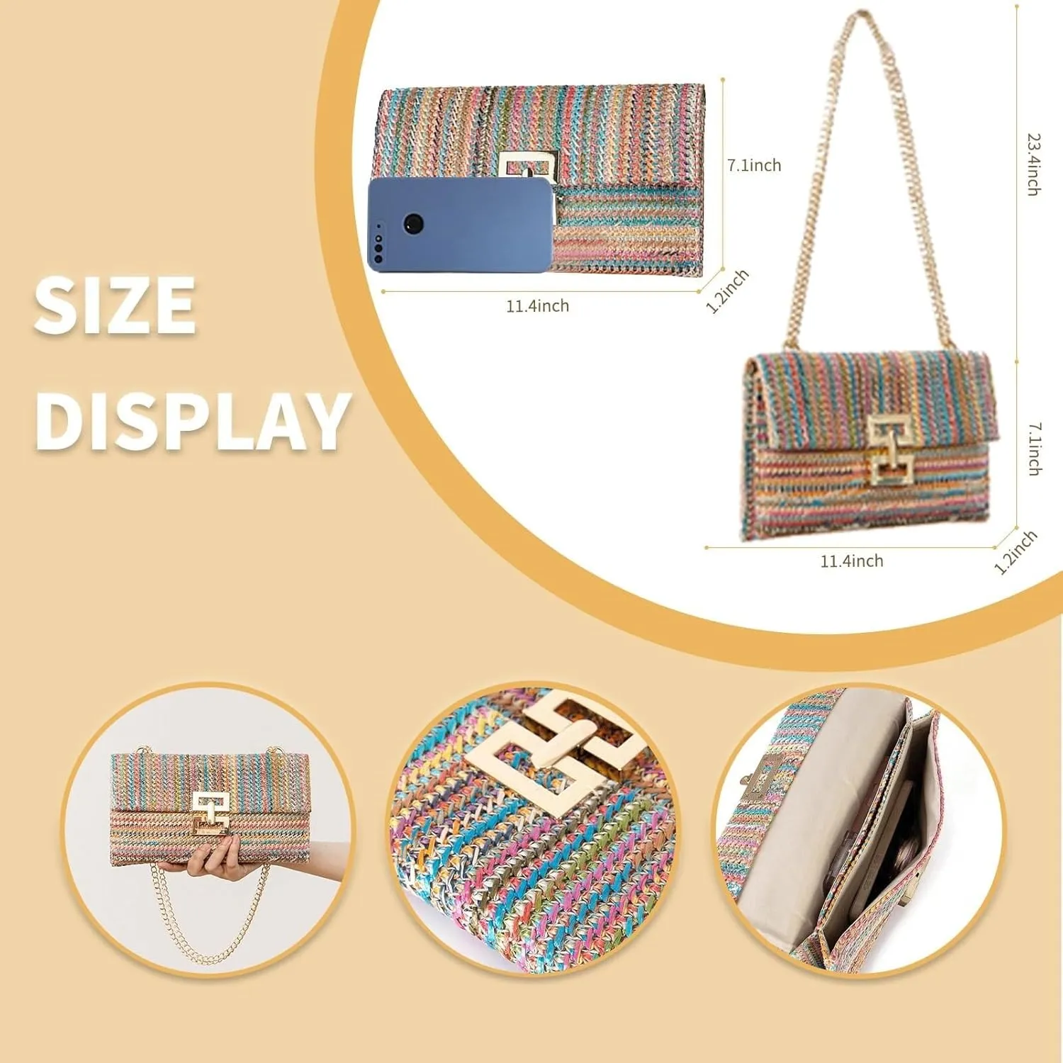 Designer Evening Handbag Summer Beach Shoulder Crossbody Straw Clutch Purse for Women