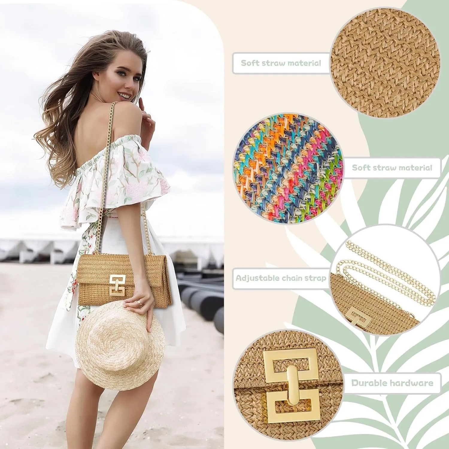 Designer Evening Handbag Summer Beach Shoulder Crossbody Straw Clutch Purse for Women
