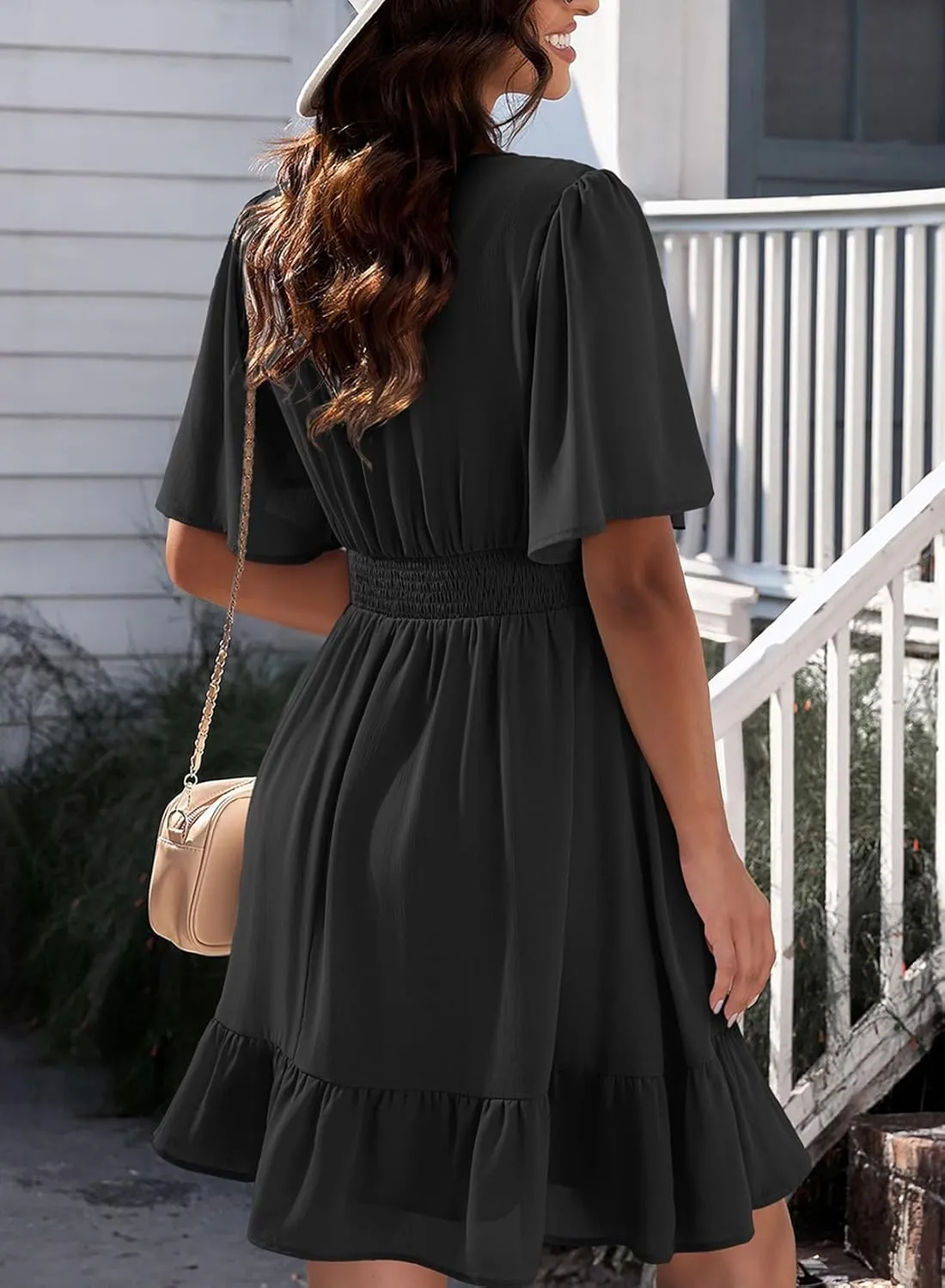 Dokotoo Women's Dress 2025 Summer Deep V Neck Elegant Ruffle Mini Dress Waist Dresses S-2XL