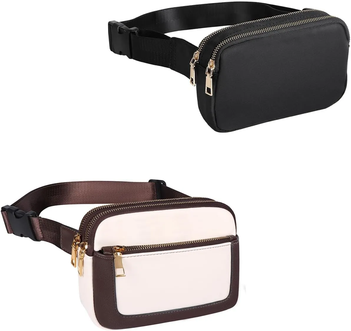 Double Pocket Fanny Pack   Trendy Leather Waist Bags for Women