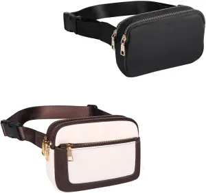 Double Pocket Fanny Pack   Trendy Leather Waist Bags for Women