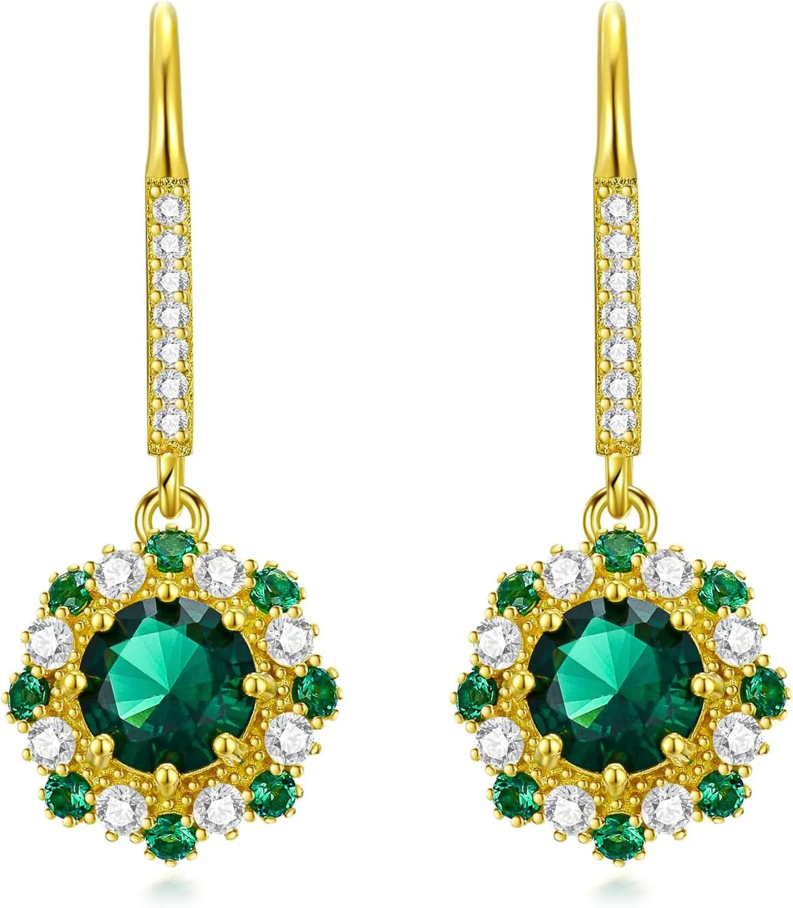 Earship Gold Emerald Earrings for Women Sterling Silver Gold Plated Dangle Drop CZ Earrings Jewelry for Her Birthday Graduation Gold Plated Cubic Zirconia Earrings Gifts