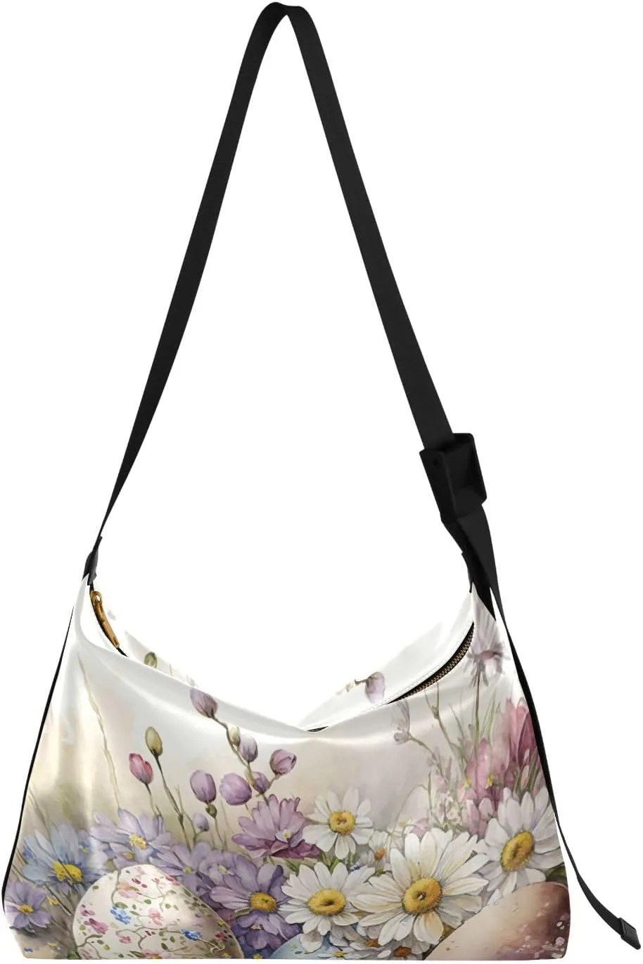Easter Eggs and Flowers Hobo Crossbody Bags for Women Leather Large Shoulder Bag Cross Body Trendy Womens Tote Bags Handbag for Travel Shopping