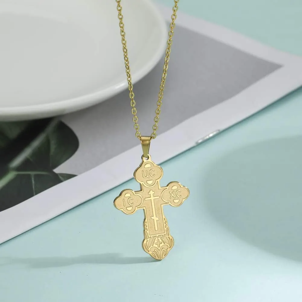 Eastern Orthodox Serbian Cross Pendant Necklace Stainless Steel Talisman Charm Necklaces
