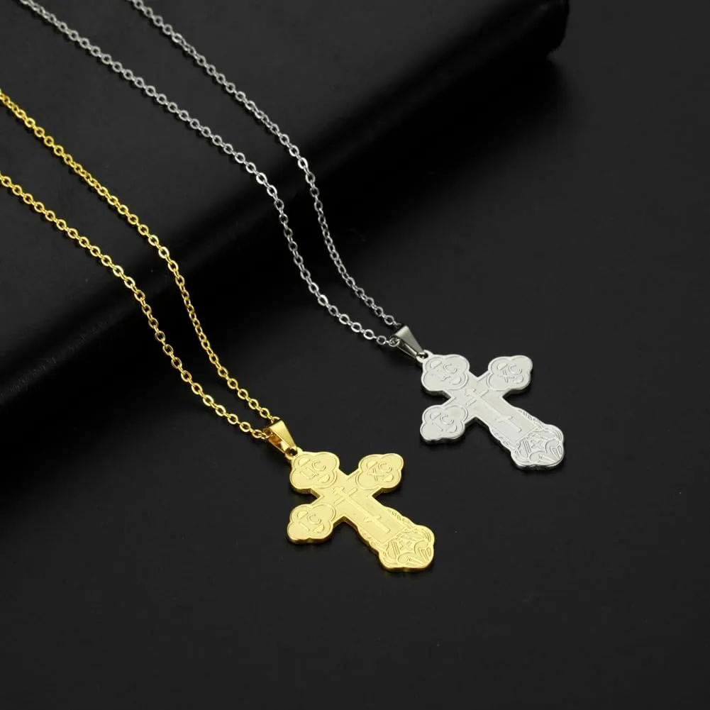 Eastern Orthodox Serbian Cross Pendant Necklace Stainless Steel Talisman Charm Necklaces
