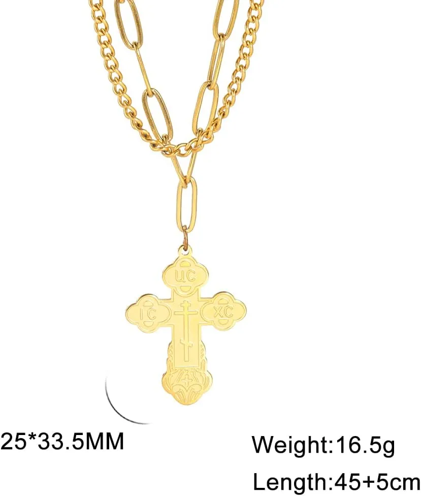 Eastern Orthodox Serbian Cross Pendant Necklace Stainless Steel Talisman Charm Necklaces