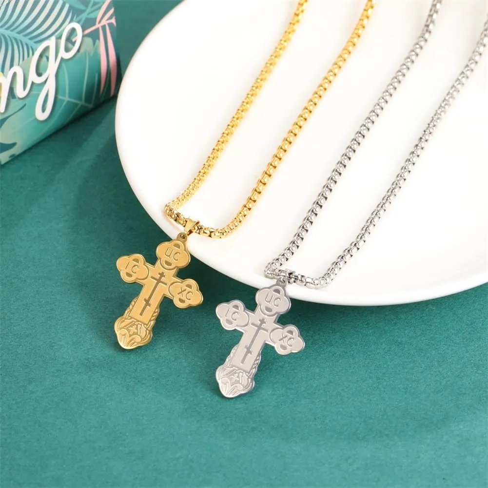 Eastern Orthodox Serbian Cross Pendant Necklace Stainless Steel Talisman Charm Necklaces