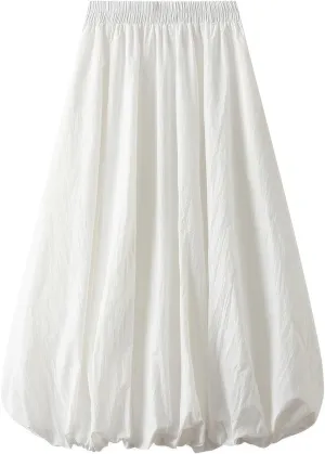ebossy Women's High Elastic Waist Pleated Cinch Bottom A-line Bohemian Midi Skirts with Pockets