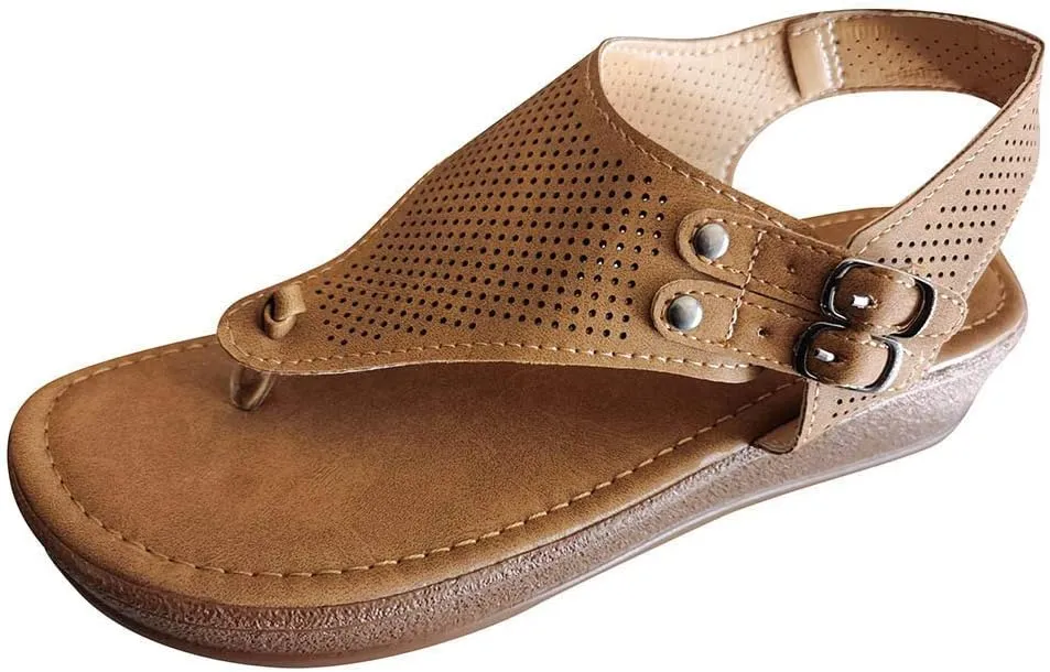 Eduavar Sandals for Women Dressy, Orthopedic Sandals for Women Comfy Soft Flip Flops Flat Sandals with Ankle Strap