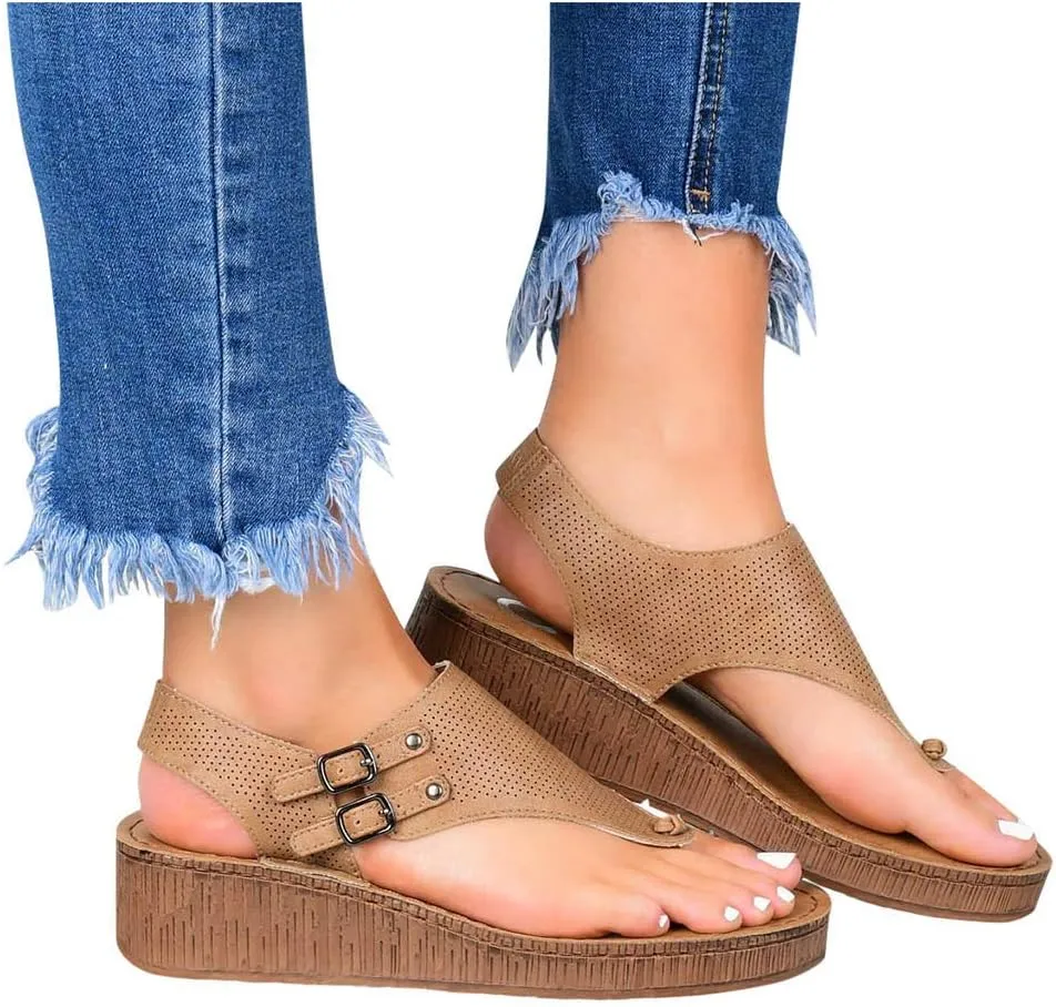 Eduavar Sandals for Women Dressy, Orthopedic Sandals for Women Comfy Soft Flip Flops Flat Sandals with Ankle Strap
