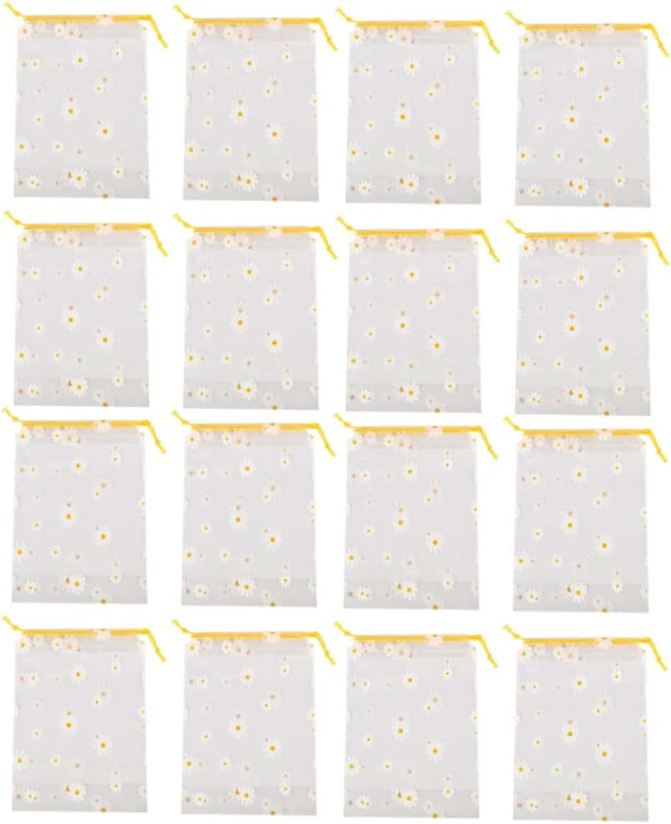 Elegant Daisy Stringing Pouches 25pcs Plastic Storage Bags Reusable Produce Bags Clear Cellophane Pvc Random Color