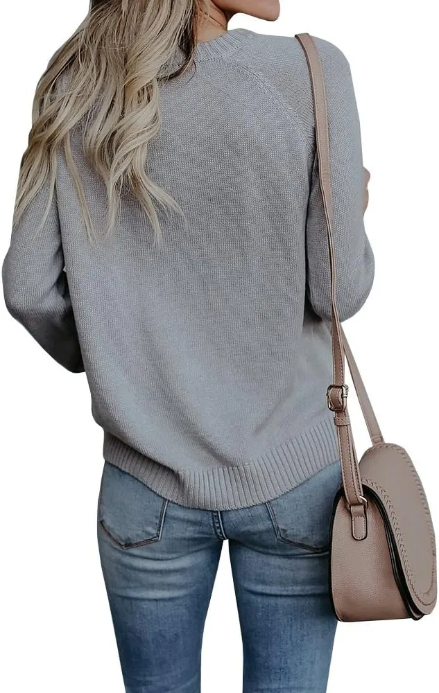 Elegantcharm EC Women's Pullover Sweaters Knitted Long Sleeve Crewneck Heart Patchwork Jumper Cozy Tops