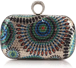 ELEOPTION Circle Sequins Bridal Wedding Party Evening Clutch Bag Purse Handbag