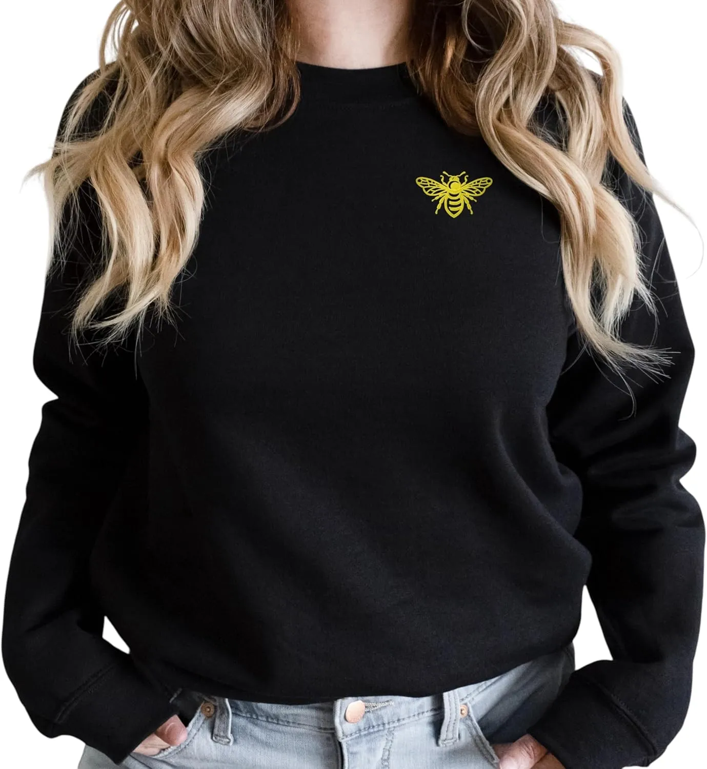 Embroidered Bee Design - Crewneck Sweatshirt Unisex - Oversized Cozy PolyCotton - Sweatshirt for Nature Lovers