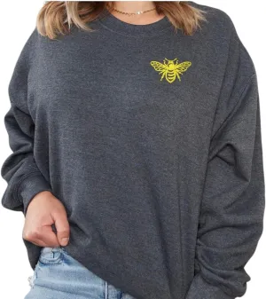 Embroidered Bee Design - Crewneck Sweatshirt Unisex - Oversized Cozy PolyCotton - Sweatshirt for Nature Lovers