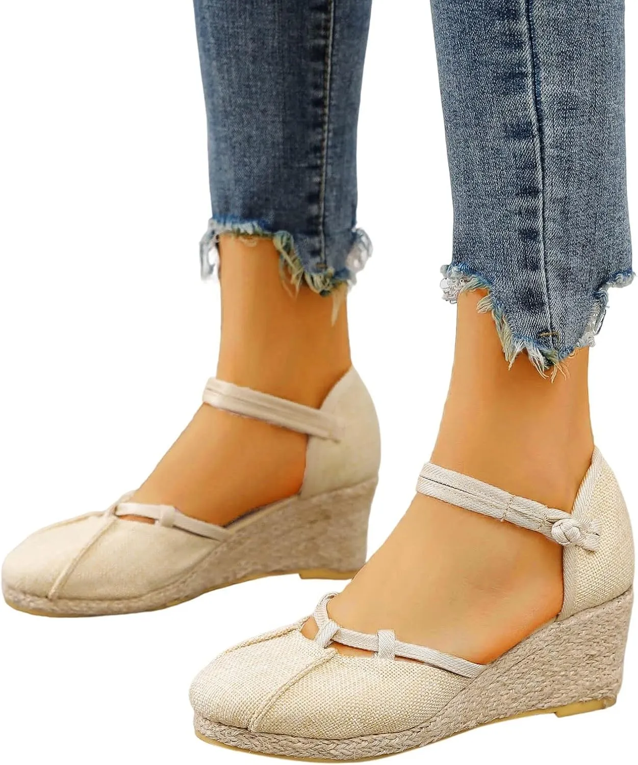 Espadrilles Wedges for Women Dressy Summer Comfortable Non Slip Retro Sandals Closed Toe Strappy Ankle Strap Summer Casual Beach Walking Shoes for Office Or Fashion