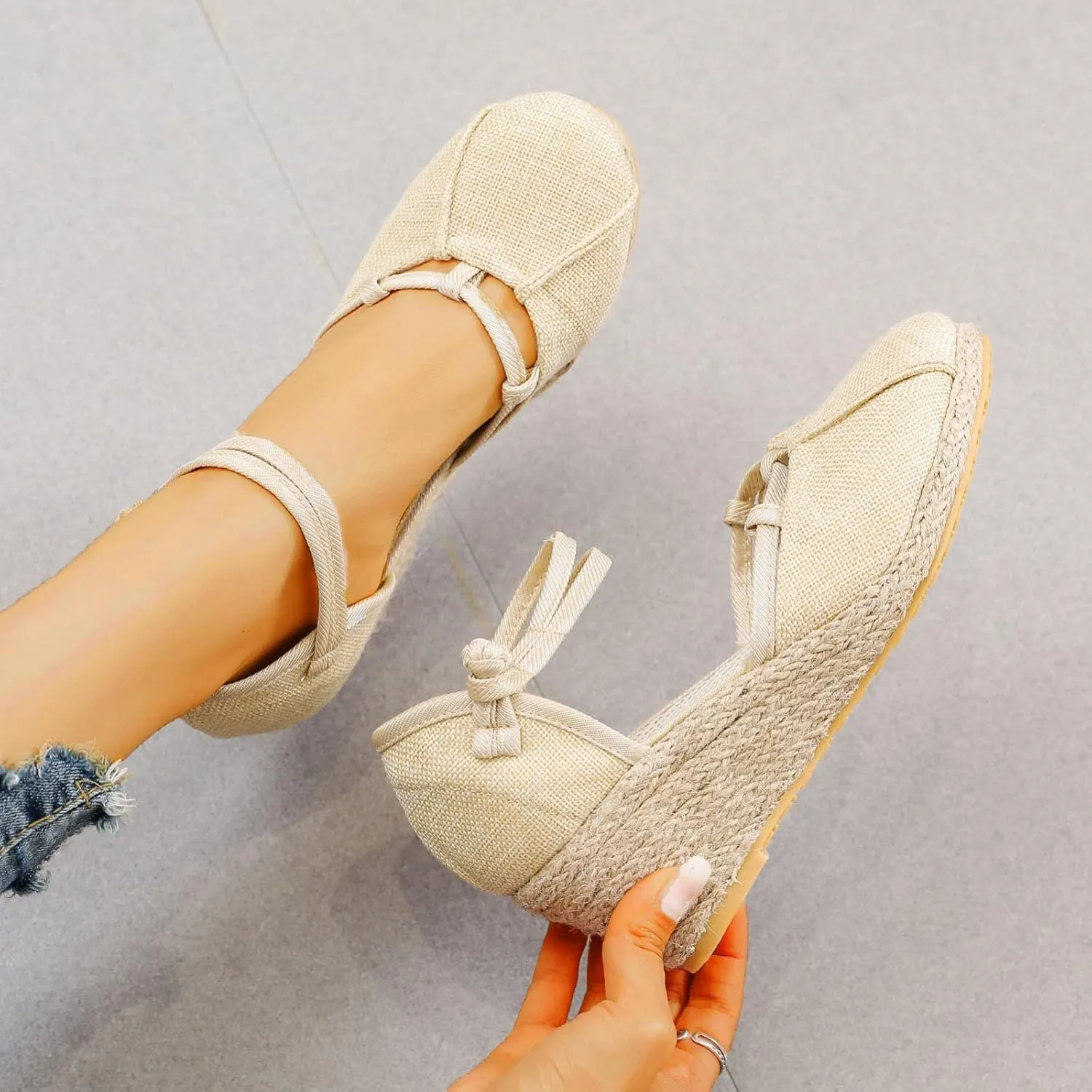 Espadrilles Wedges for Women Dressy Summer Comfortable Non Slip Retro Sandals Closed Toe Strappy Ankle Strap Summer Casual Beach Walking Shoes for Office Or Fashion