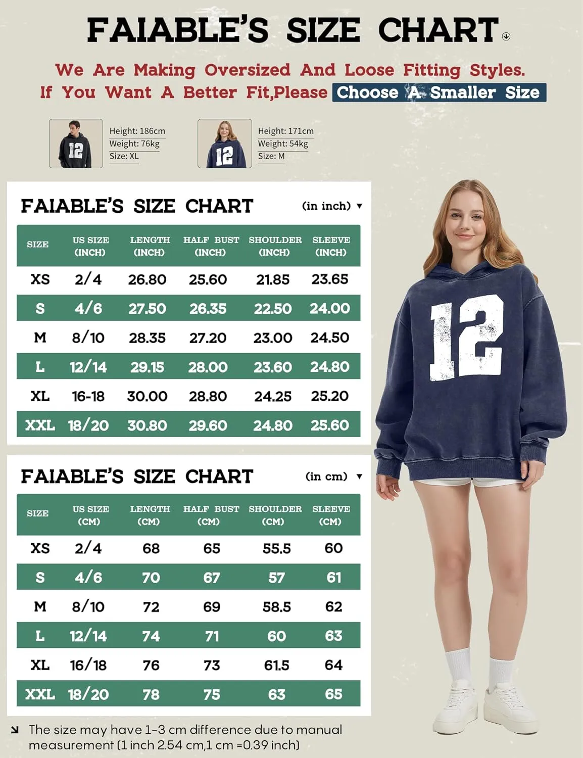 FAIABLE Oversized Hoodies for Women Acid Washed Graphic Women's Fashion Hoodies Sweatshirts Y2k Sweater Preppy for College