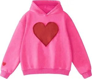 FAIABLE Womens Oversized Heart Patch Couples Hoodies Sweatshirts Heavyweight Vintage Fleece Hoodies for Women 2025