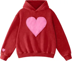 FAIABLE Womens Oversized Heart Patch Couples Hoodies Sweatshirts Heavyweight Vintage Fleece Hoodies for Women 2025