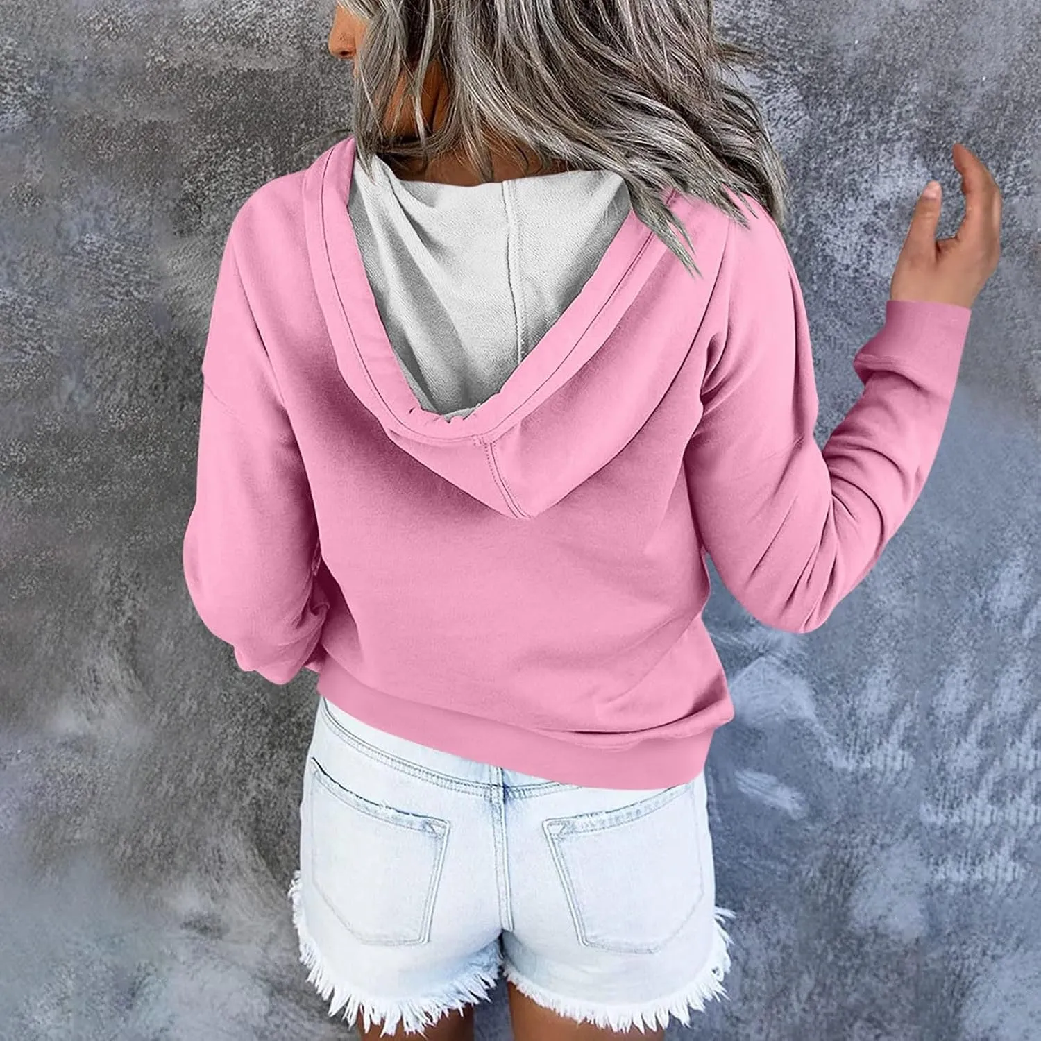 Fall Outfits for Women 2025 Y2k Hoodies Solid Button Down Long Sleeve Hooded Sweatshirts Pullover Tops with Pocket