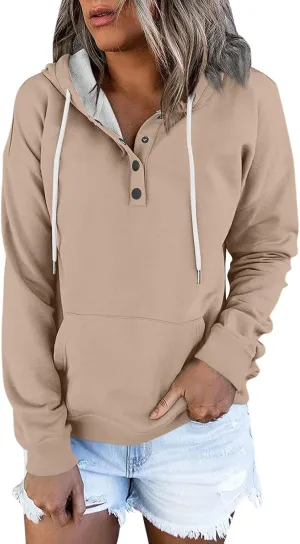 Fall Outfits for Women 2025 Y2k Hoodies Solid Button Down Long Sleeve Hooded Sweatshirts Pullover Tops with Pocket